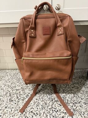 Kah&Kee Brown Leather-Textured women’s Backpack with Top Handles